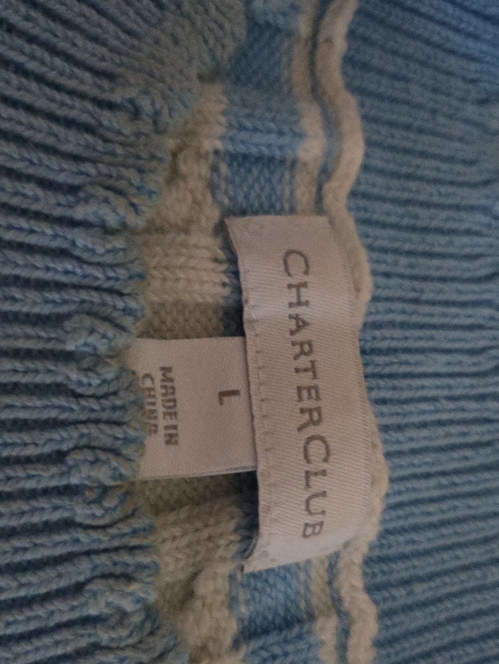 Charter Club Blue & White With Orange Striped Ribbed Sweater. Cotton Blend. - Picture 2 of 3